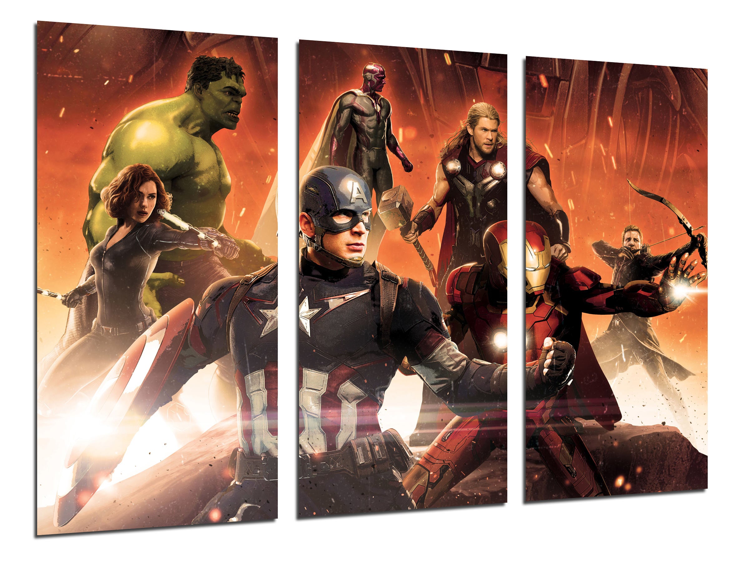 Set cuadros peliculas superheroes, los vengadores año de ultron, avengers age of ultron, impresión digital sobre madera