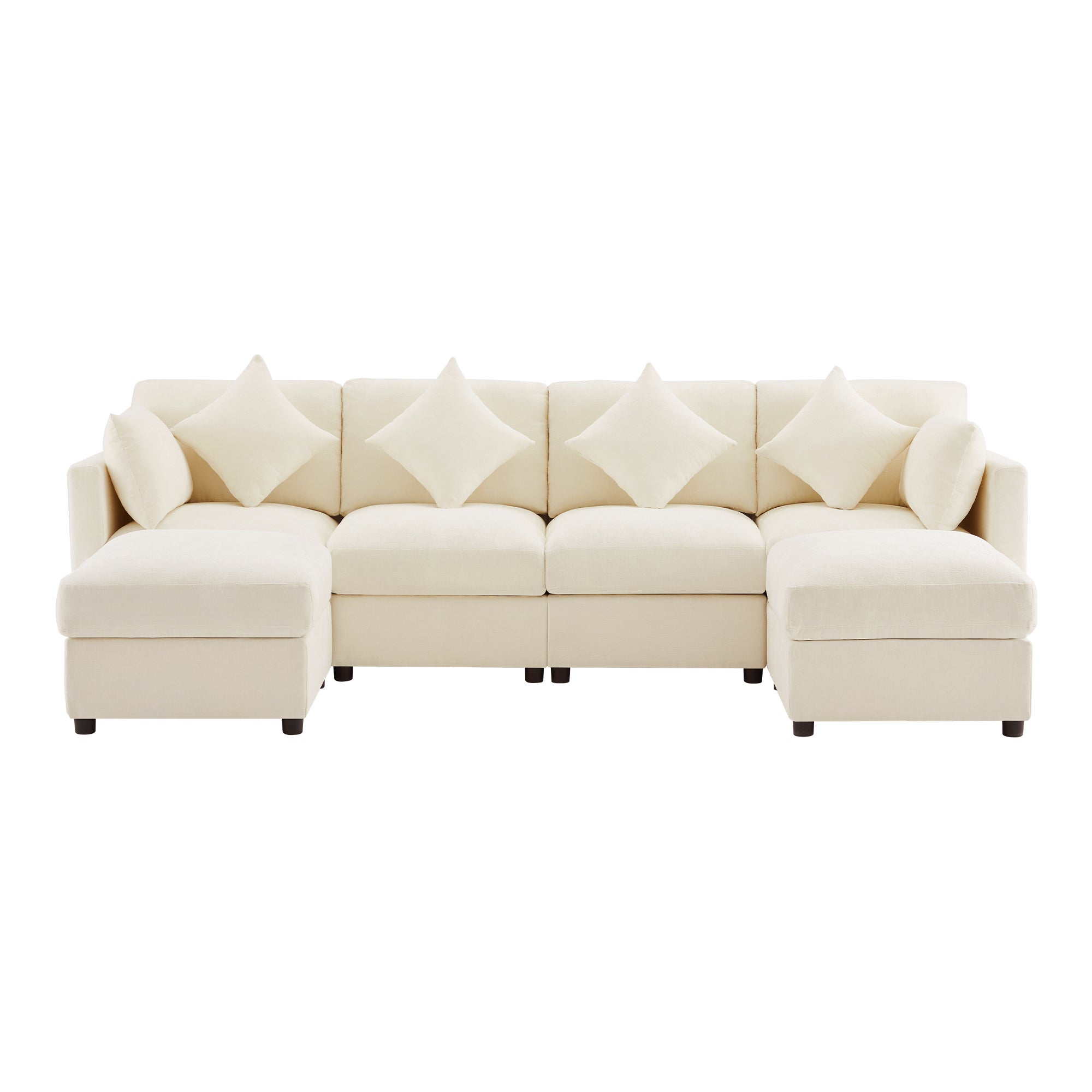 Canapé Modulable 284x156,5x86 cm - Tissu Chenille - Accoudoirs Réglables 3 Positions (90°/120°/180°) - Avec 2 Ottomans et 6 Coussins - Beige - 9