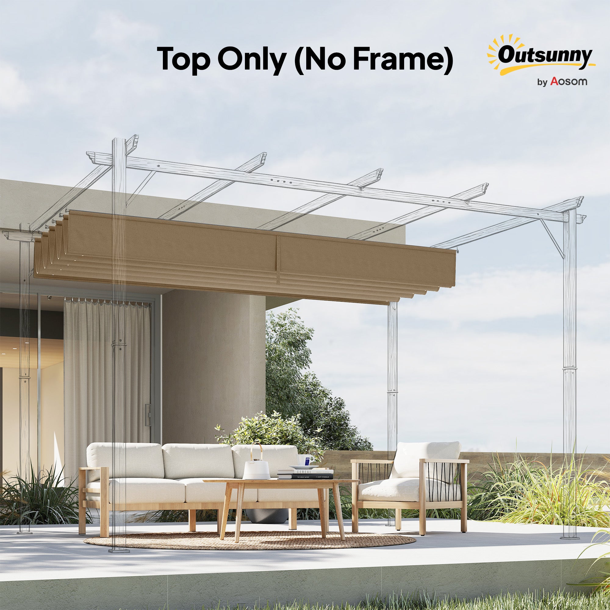 Techo de Pérgola Outsunny Poliéster Pardo 250x255x6 cm - 9