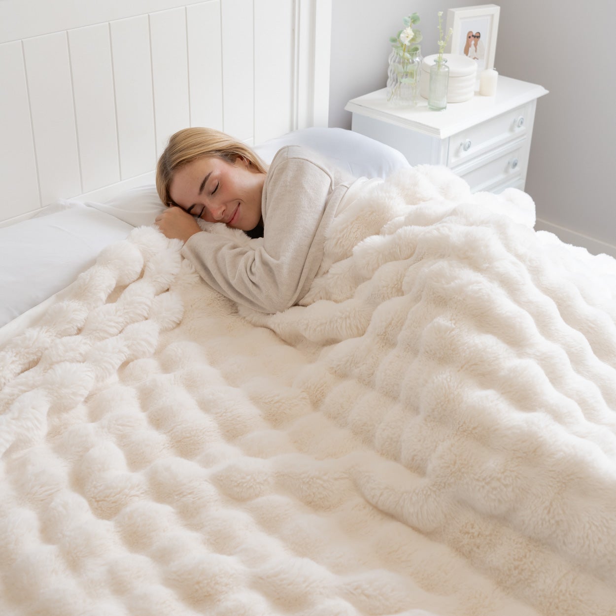 Flamingueo Plaid Polaire Couverture Lestée Grand Jete de Lit 100% Polyester 200x185cm Blanc - 6