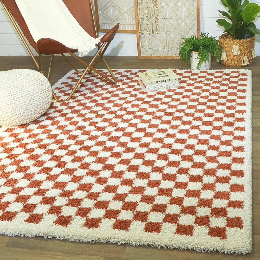 Tapis damier poils longs doux et volumineux CHECKERS - 120 x 170 cm - 2