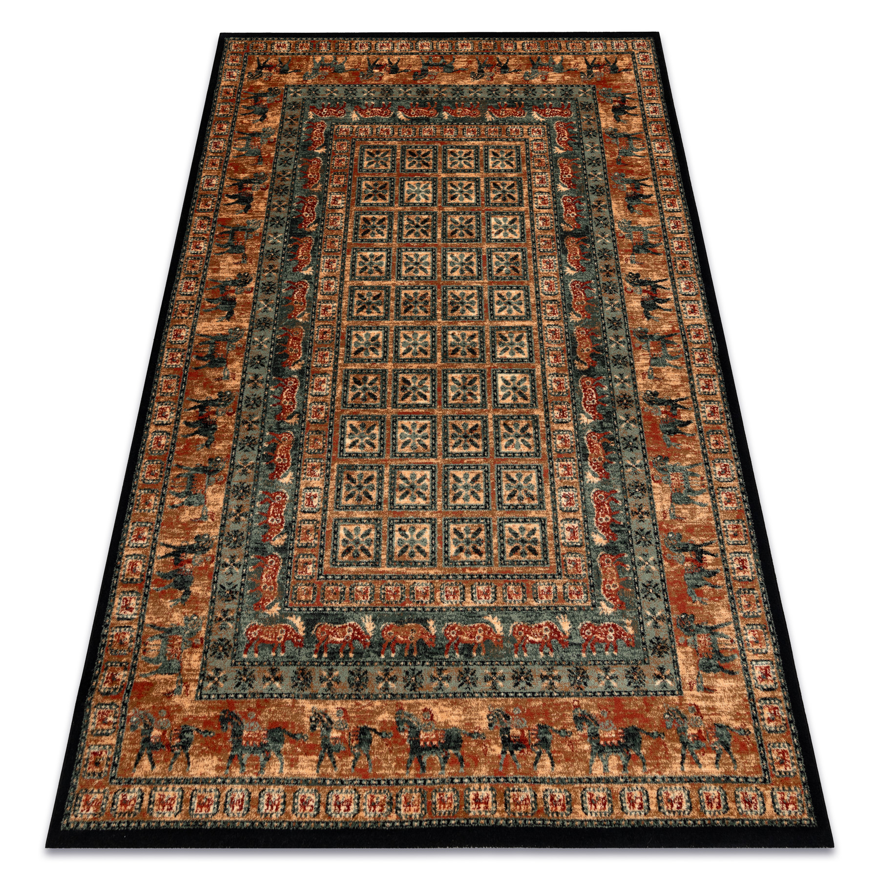 Alfombra de lana kashqai 4301 500 oriental, marco beige / verde 200x300 cm