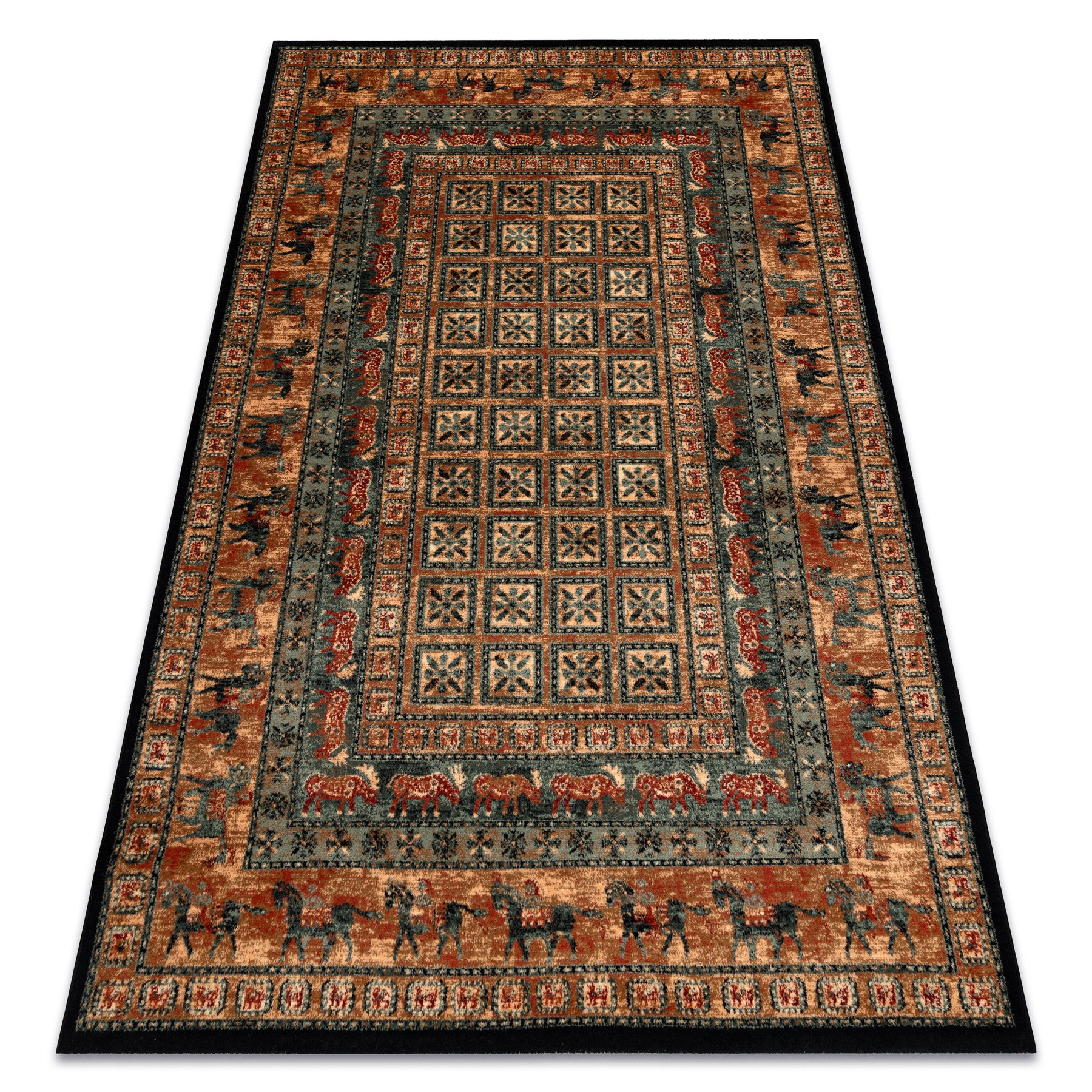 Dywan wełniany KASHQAI 4301 500 orientalny, ramka beż / zielony 120x170 cm