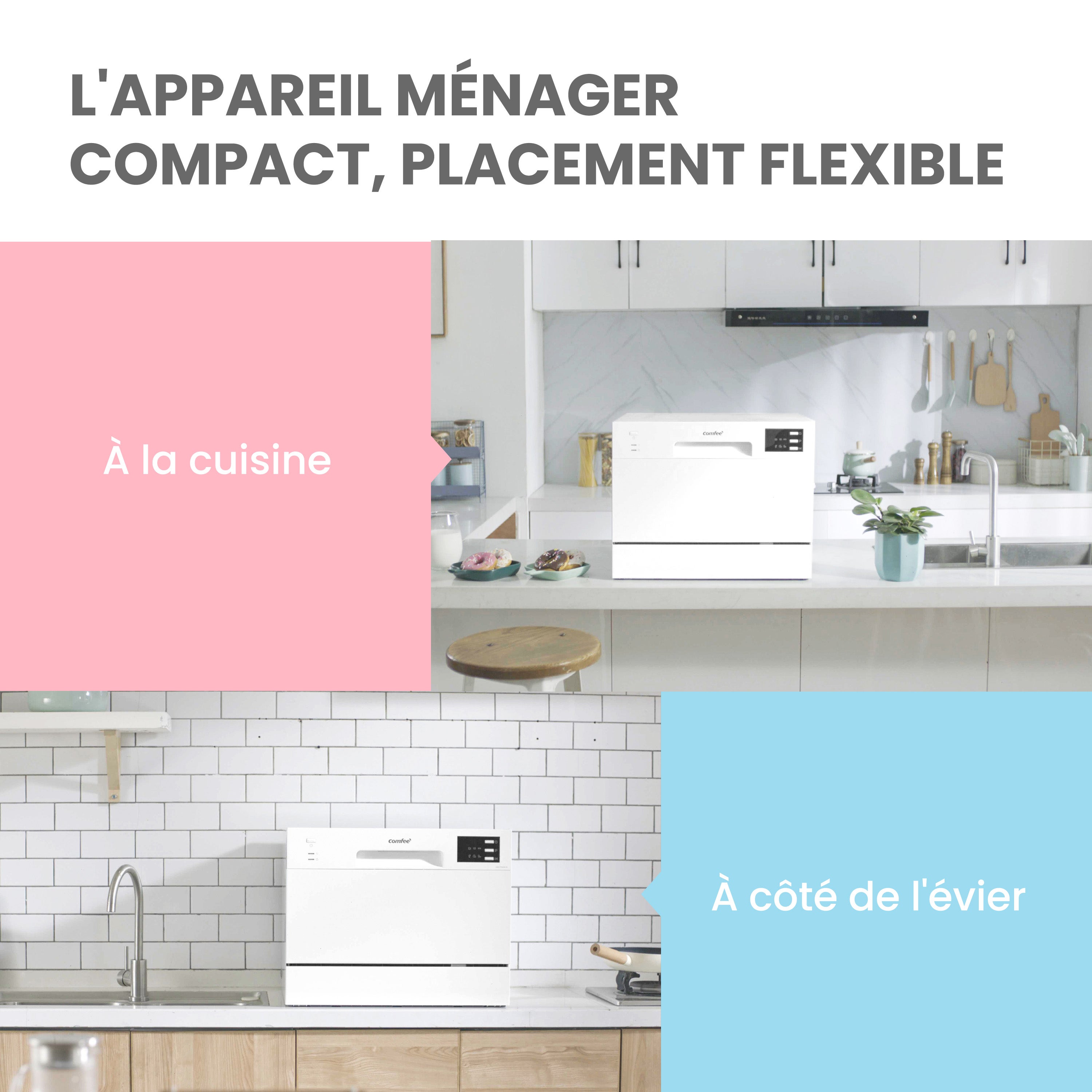 Comfee Lave-Vaisselle Pose Libre L55cm 47db avec 6 Couverts, 6 Programmes, Commande Tactile Affichage LED Blanc, Classe D - 9