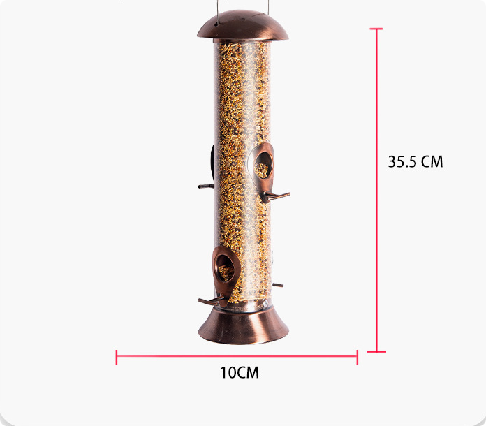Alimentador tubular de metal para pendurar ao ar livre, com tampa de metal resistente para evitar mordidas. - 7