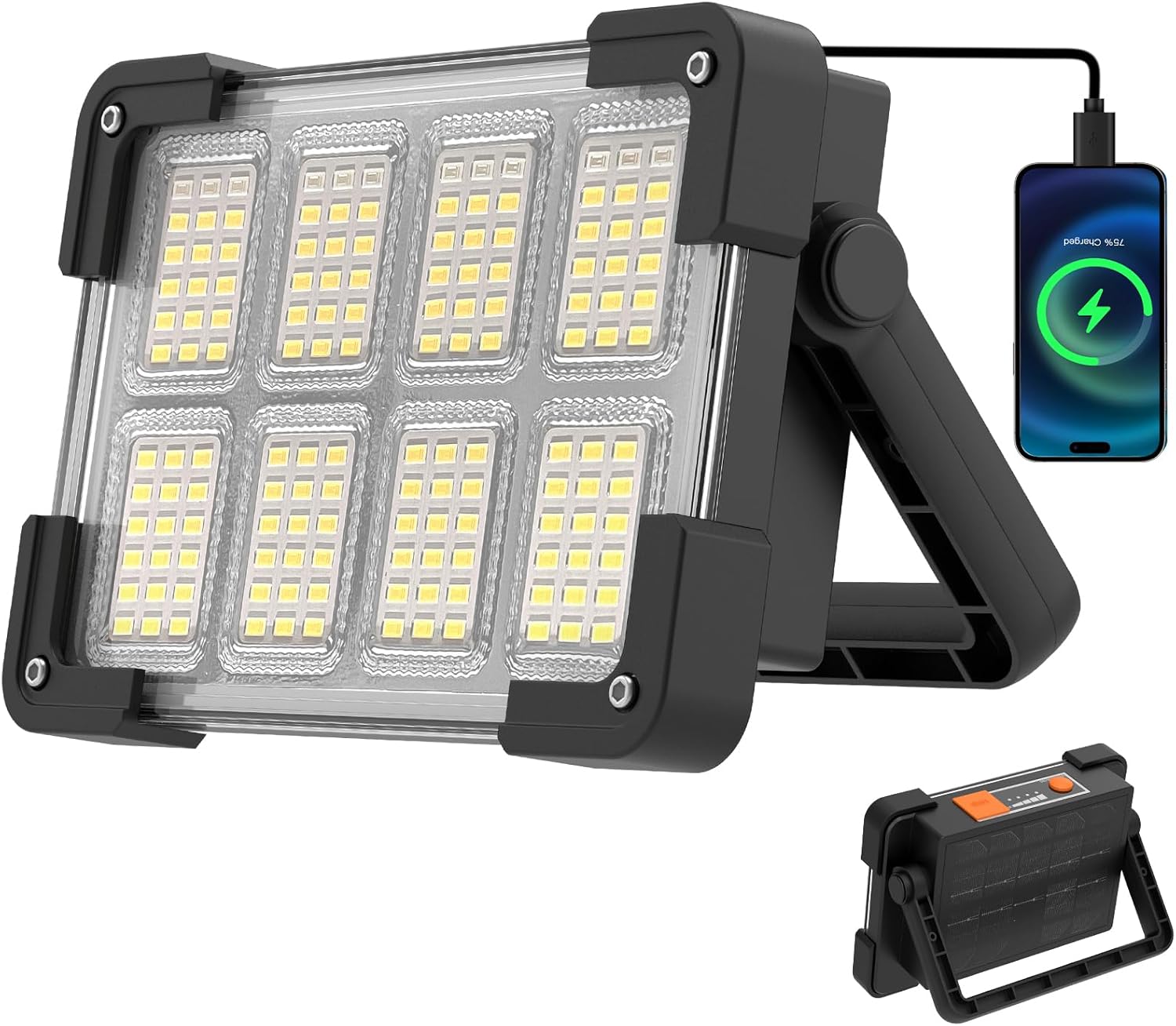 Przenośny, akumulatorowy reflektor LED, 4 tryby świecenia, wodoodporny – idealny na kemping, do garażu, w sytuacjach awaryjnych i w warsztacie, z pane