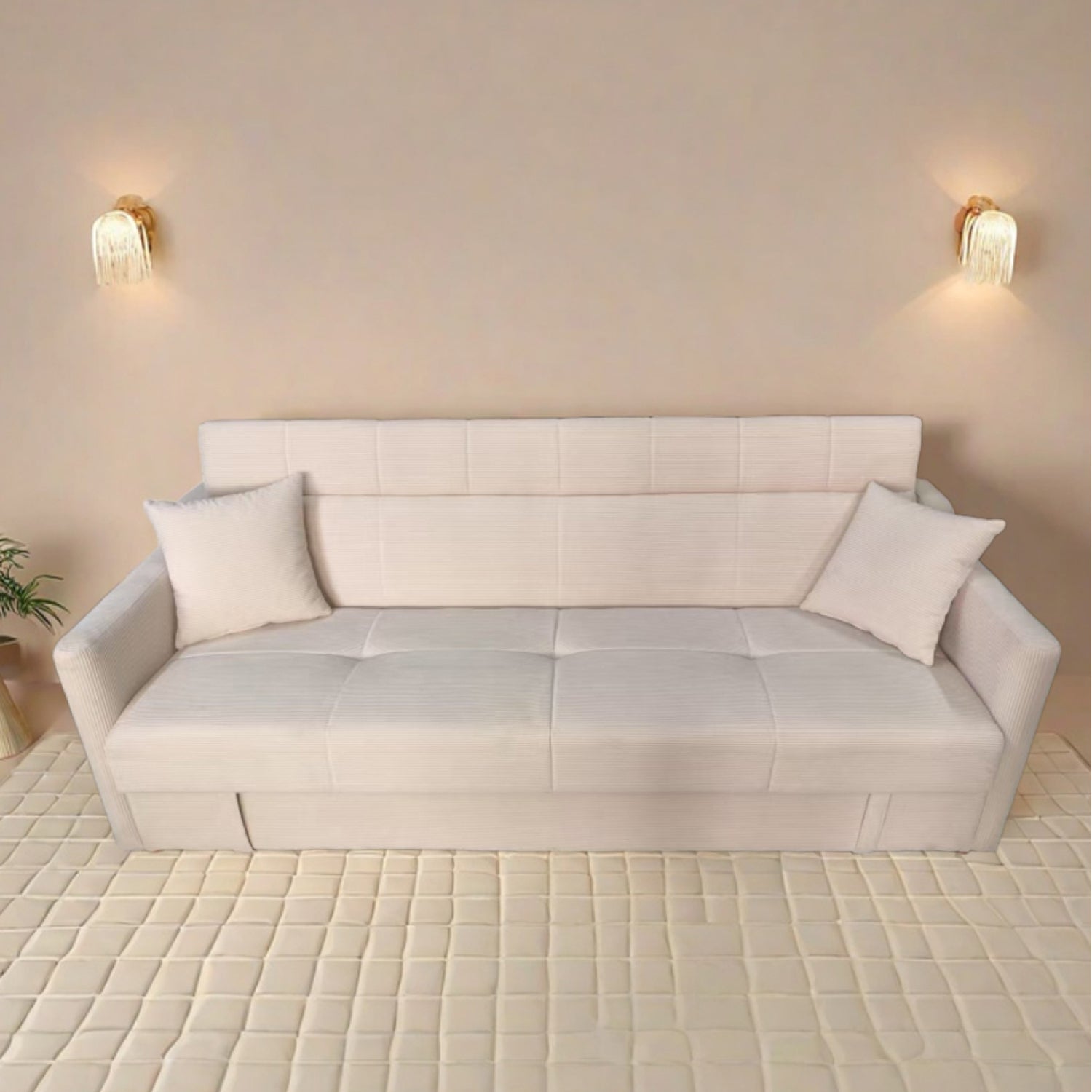 Canapé convertible avec coffre en velours cotelé beige 3 places ADARE - 7