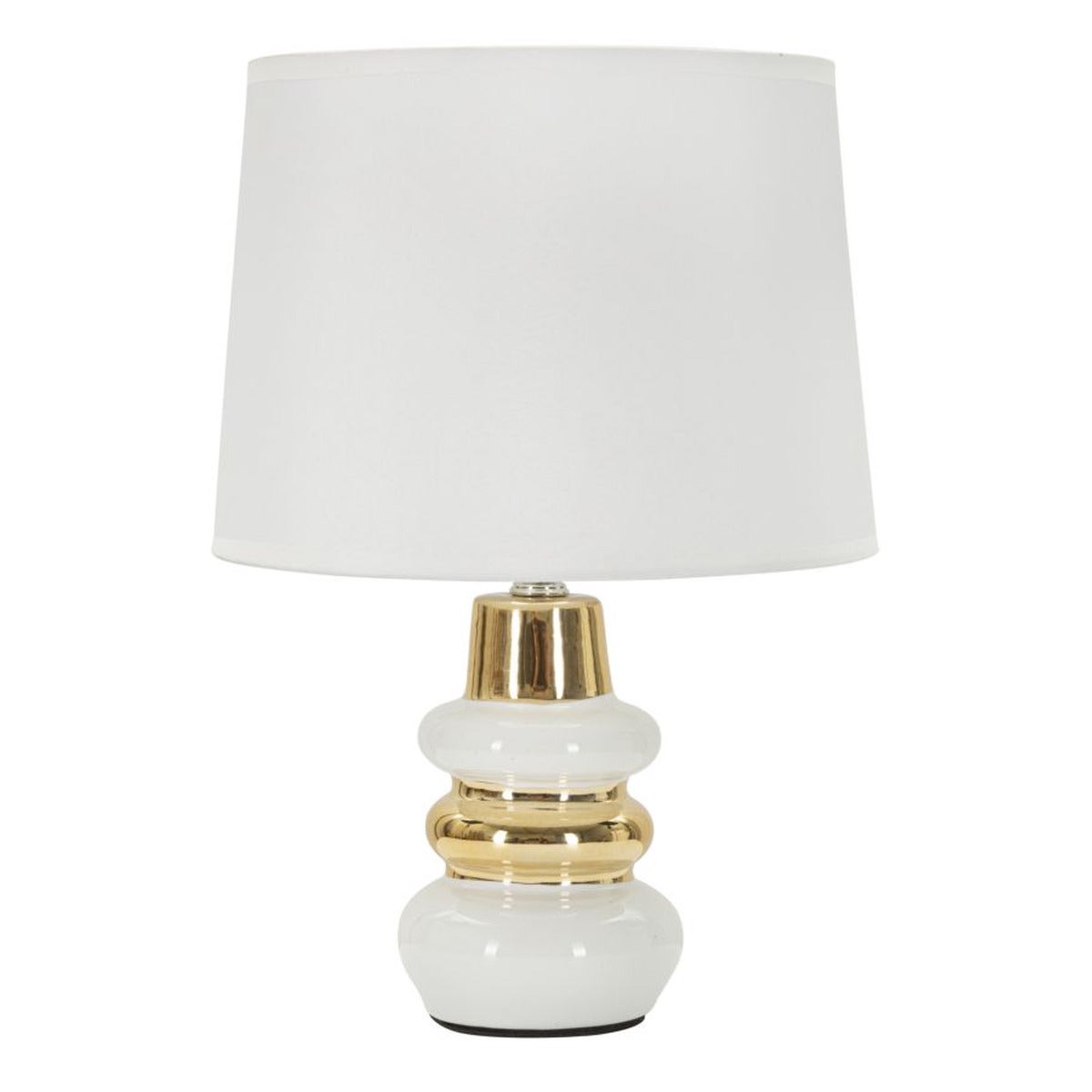 Lámpara de mesa liara blanca y oro de cerámica con pantalla de tela — ø 23×32 cm