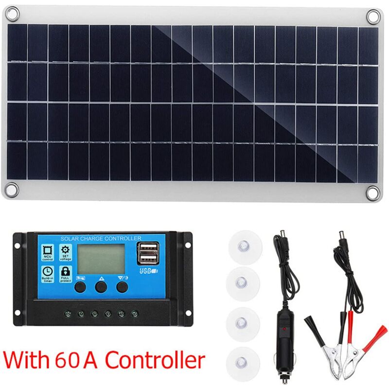 Painel solar 30W 12V, kit de painel solar, kit de carregador de bateria com controlador de carga solar 60A. - 4