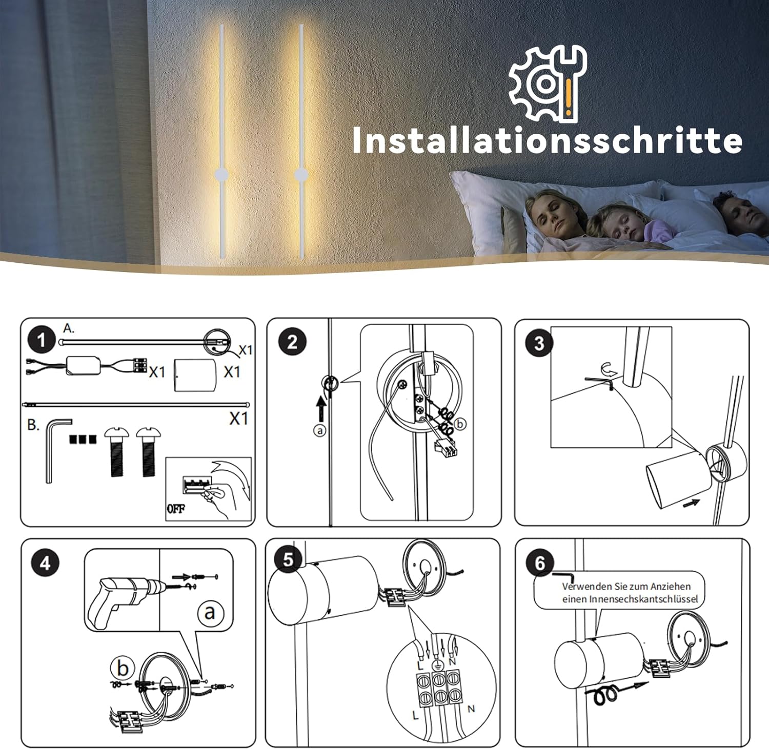 NETTLIFE Kinkiet wewnętrzny LED Kinkiet 60 cm Biały Nowoczesny design Lampa schodowa Ciepła biel 3000 K Obrotowa - 7