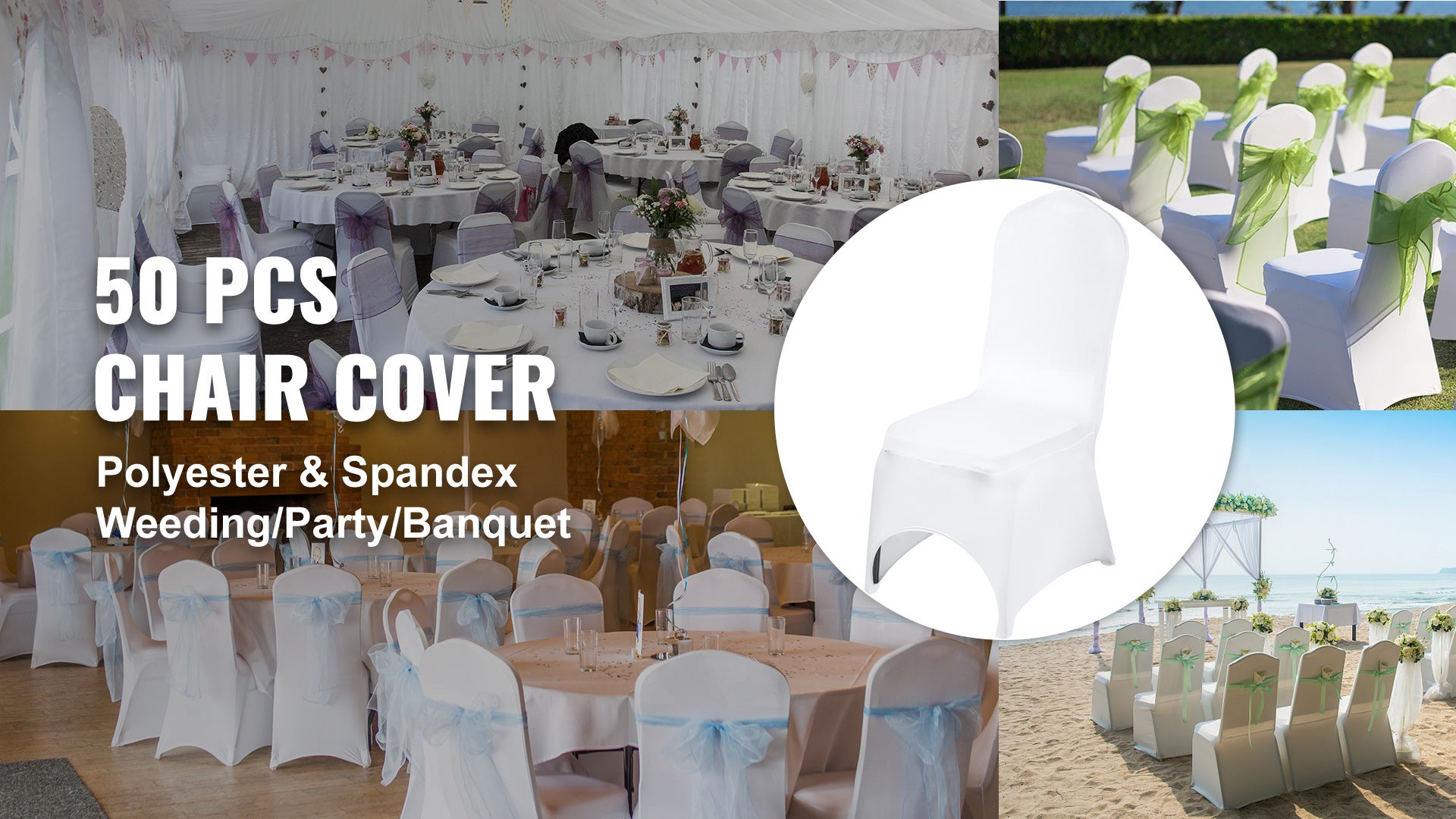 50 PCS Housses de Chaise sans Bras VEVOR Blanche Couverture Front Cintré Élastique pour Mariage Soirée Célébration Décoration Restaurant Hôtel Banquet - 8