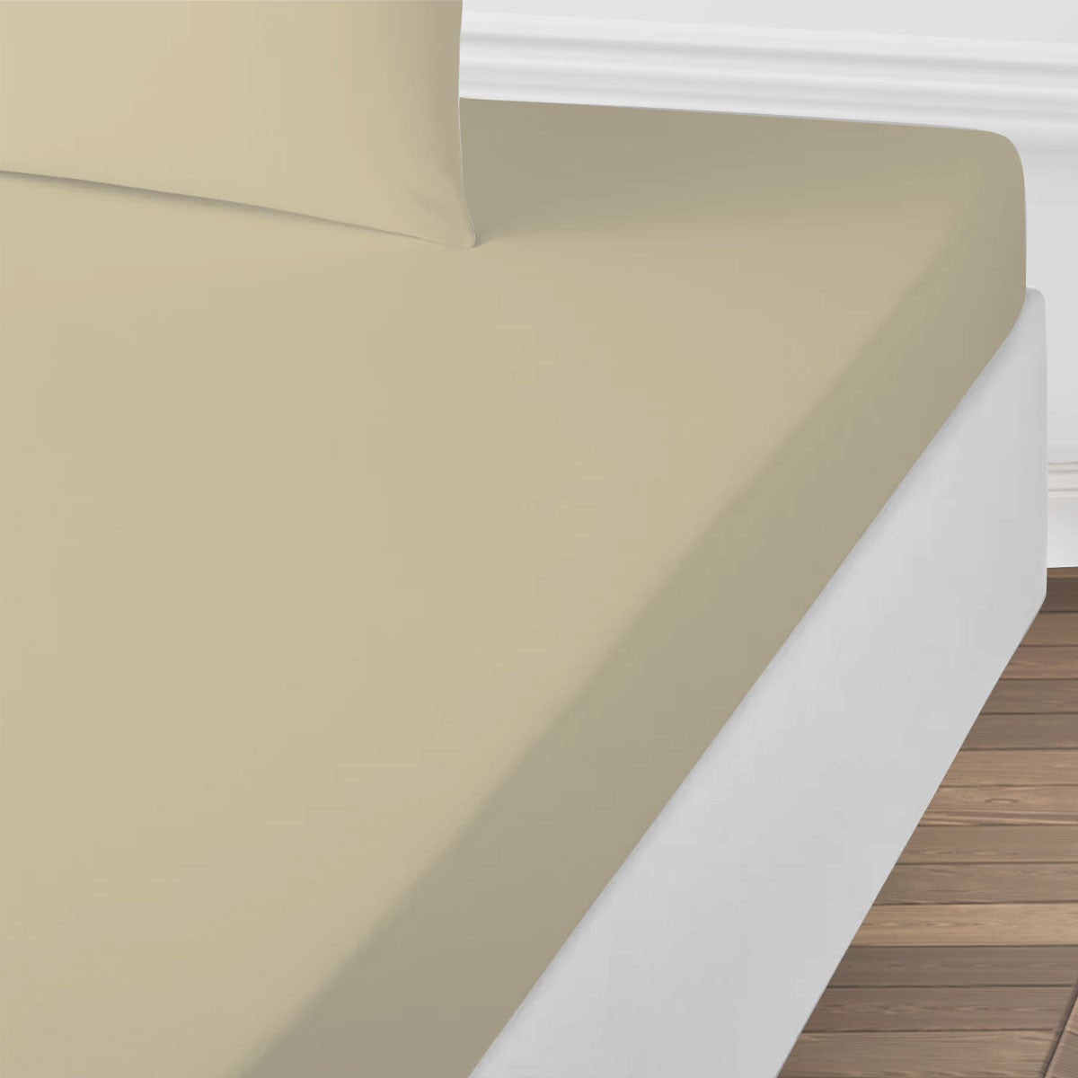Drap housse uni en coton 57 fils beige 180x200cm - 2