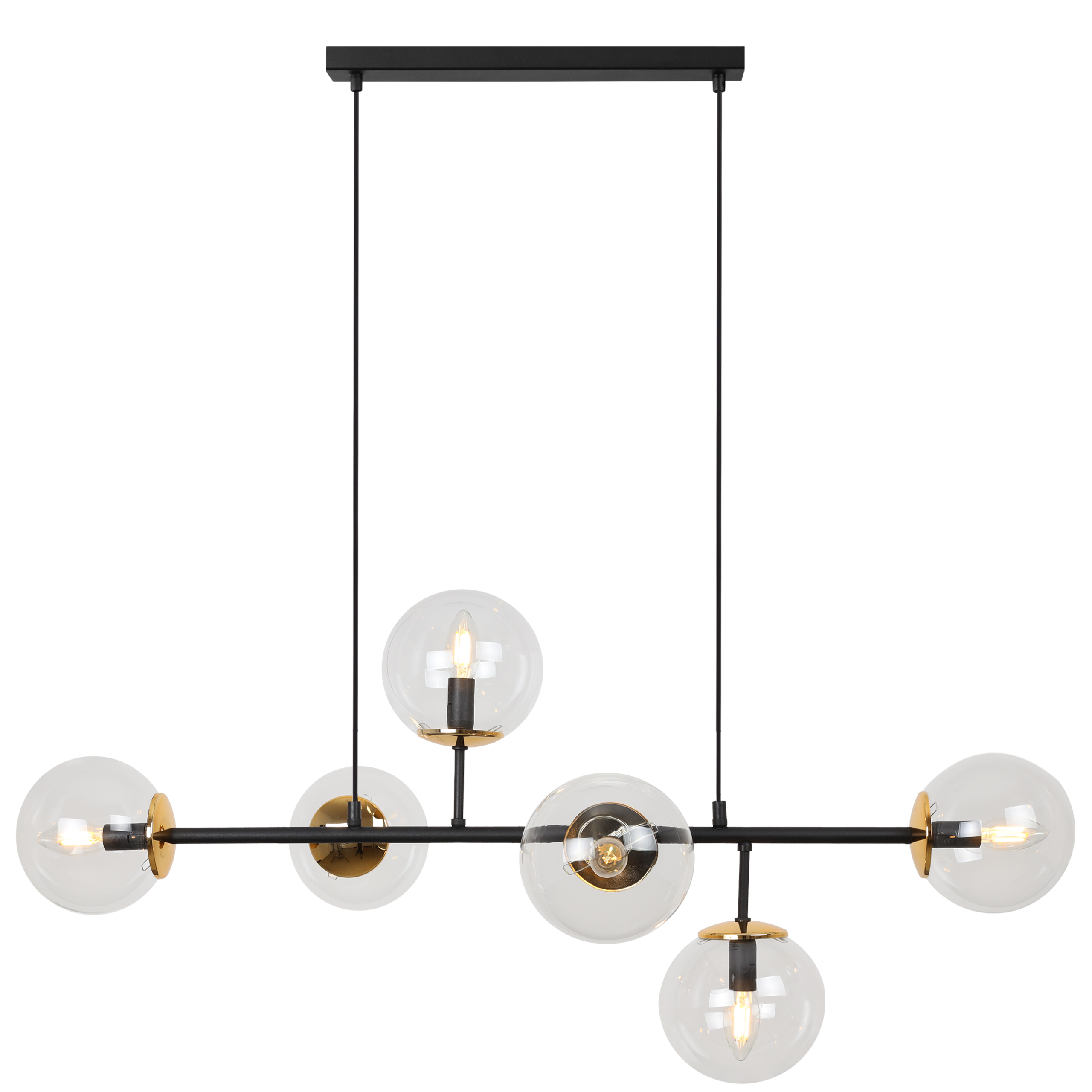 Lampa sufitowa wisząca Siena czarna glamour 6xE14 klosz kula bezbarwna/złota Light Home LH