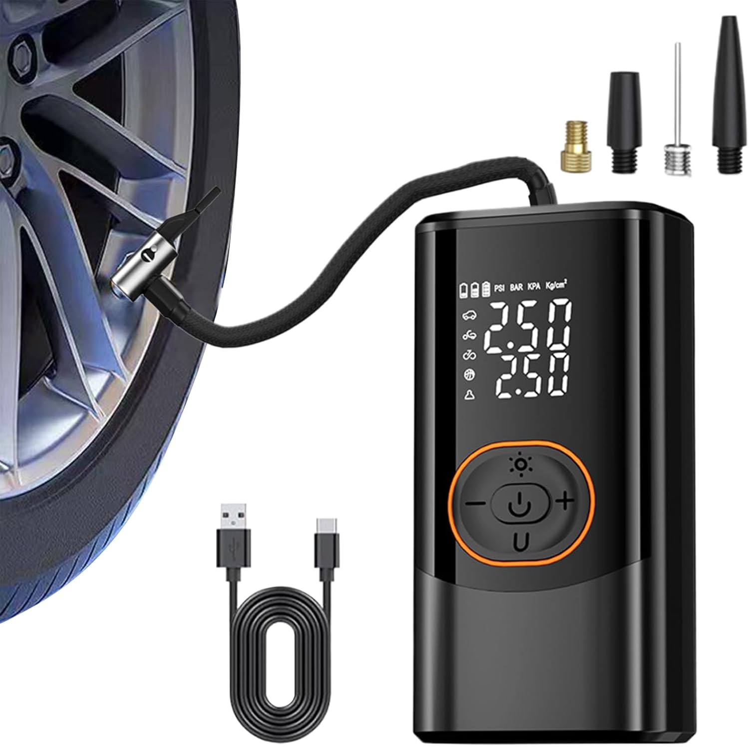 (7.8x4.9x15.1cm）Cordless Smart Inflator, Wireless Rechargeable Air ...