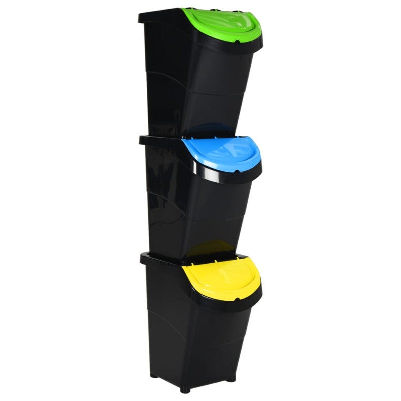 VidaXL 3 Cestini Portarifiuti Impilabili Con Coperchio - 120L (40L Cadauno) In PP Bianco - Per Raccolta Differenziata E Ordine In Casa O Giardino