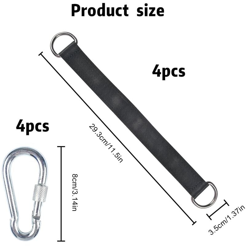Accessoire Balançoire Lot De 2 Sangles De Balançoire D'arbre De 30 Cm, Suspension Robuste Kit Avec Mousquetons Anneau En D Pour Camping Terrasse Hamac Et Noir Kit De Sangles De Balancoire