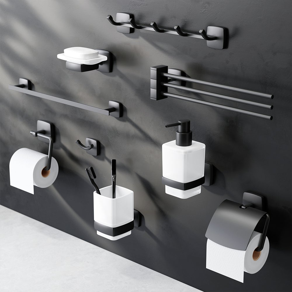 AM.PM Gobelet en verre avec support mural, Noir - 3