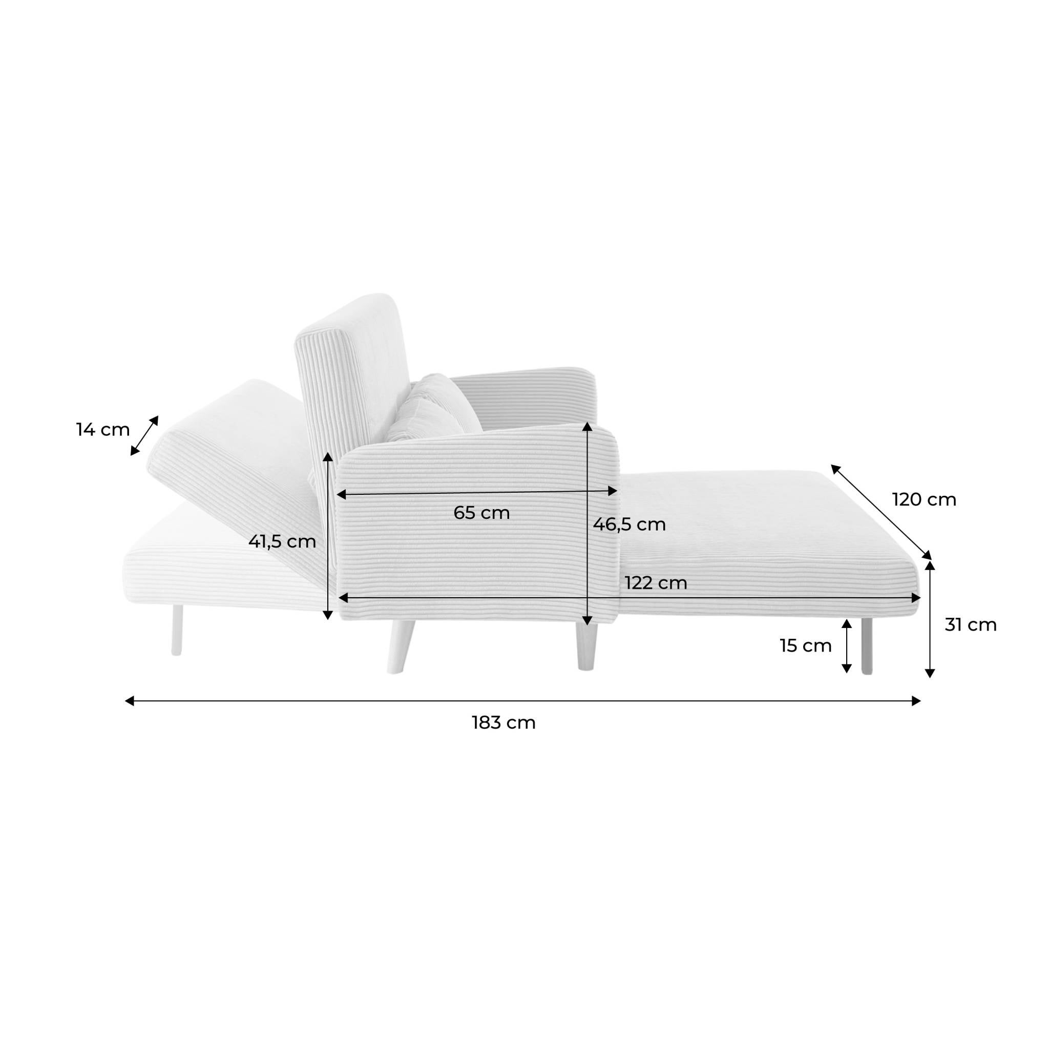 Canapé convertible en velours côtelé - Panam - 2 places scandinave. pieds bois. beige/greige. banquette. dossier - 4