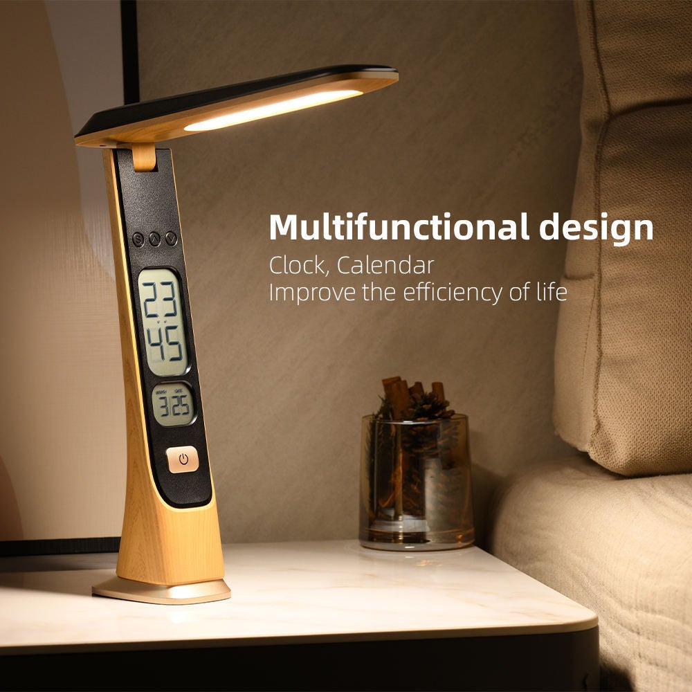 NICOLA Lampe de bureau pliable, lampe de bureau tactile avec affichage de l'horloge et du calendrier, 3 modes de couleur et luminosité réglable - 4