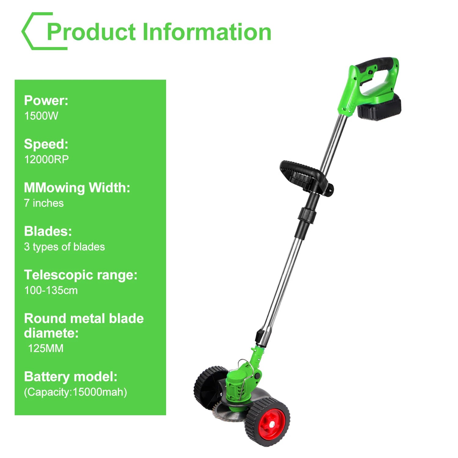 Tondeuse à gazon électrique sans fil 1500W, 12000 tr/min, pliable et réglable, Outils de taille de jardin avec 3 types de lames et 1 batterie - 9