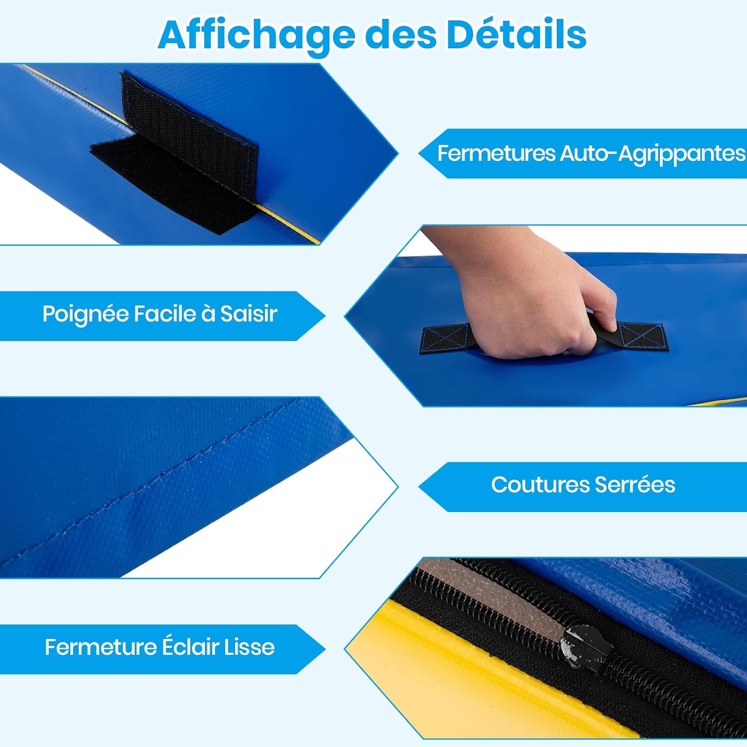 Tapis Gymnastique Pliable, Matelas de Gymnastique Incliné avec Mousse EPE, Housse en PVC,pour Exercices Intérieur/Extérieur, Domicile - 4