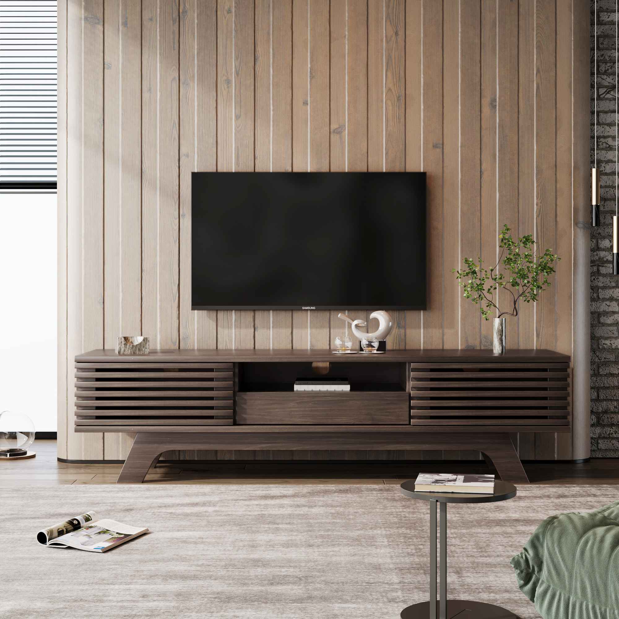 Szafka RTV z szufladą i drzwiami, miejsce na multimedia, design vintage, panel TV, głębokość 35 cm