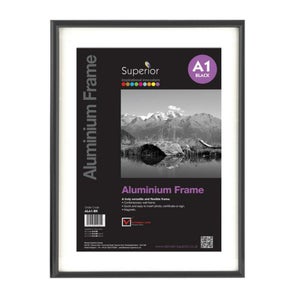 Cadre Photo Aluminium Noir A2 - Format Portrait Ou Paysage - Verre Plexiglas Sécurité - Idéal Affiches, Photos, Certificats