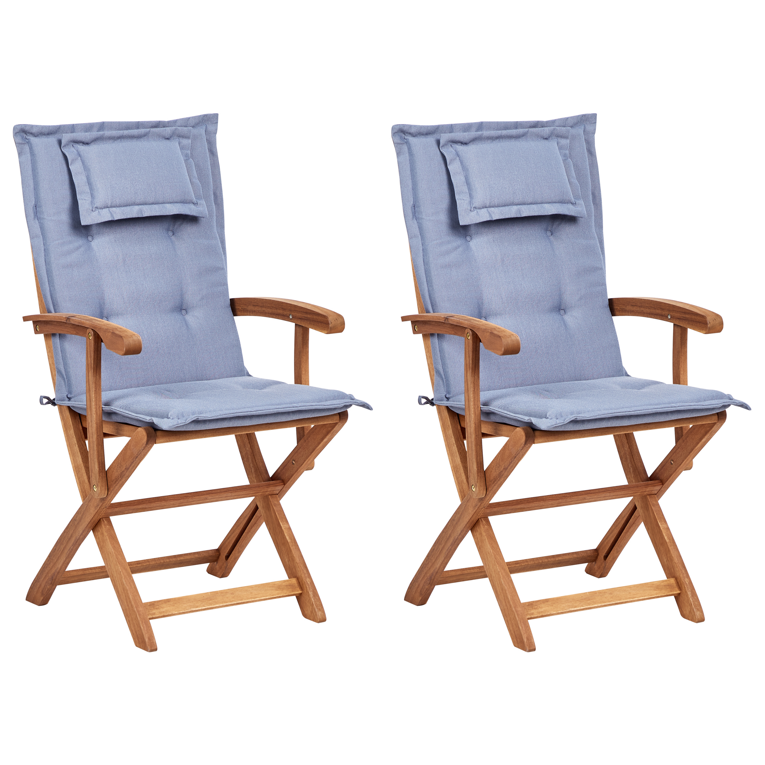 Set de 2 scaune de grădină cu perne MAUI II Lemn de acacia Albastru 2buc