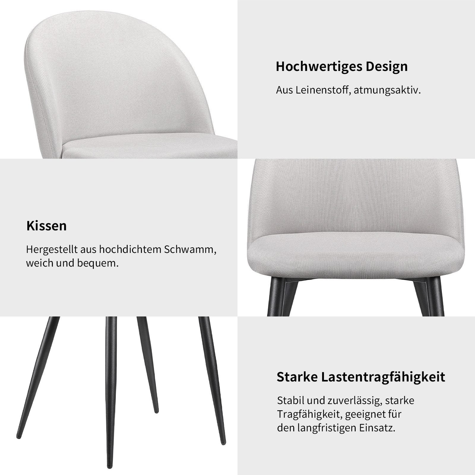 Set di 4 Sedie da Sala da Pranzo Ergonomiche in Lino, Comode, con Struttura Metallica Resistente - 6