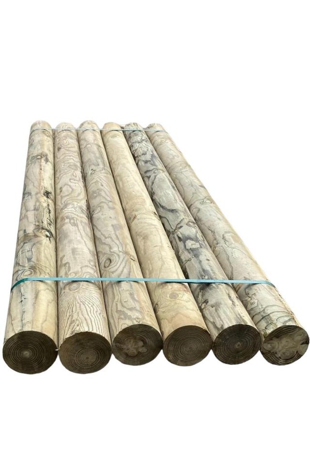 Lot de 6 poteaux ronds en pin, traités et calibrés, 200 x 2000 mm