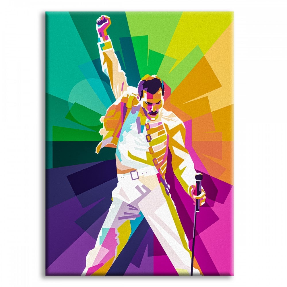 FREDDIE MERCURY - Wydruk na płótnie i oprawiony w drewnianą ramę 100x140 cm