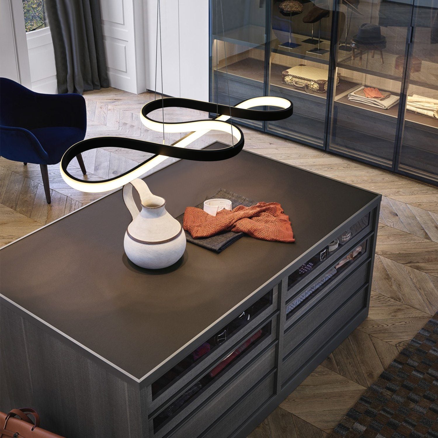 ZMH Sospensione LED Bianco Moderna 58cm - 62W Dimmerabile Telecomando Altezza Regolabile-per Sala Da Pranzo/Soggiorno | Leroy Merlin - Foto 6