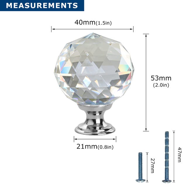 Ensemble de 12 Bouton de Tiroir 30 mm en Cristal Clair Verre Transparent Effet Diamant Poignée Ensemble de 12 Bouton de Tiroir 30 mm en Cristal Clair Verre Transparent Effet Diamant Poignée