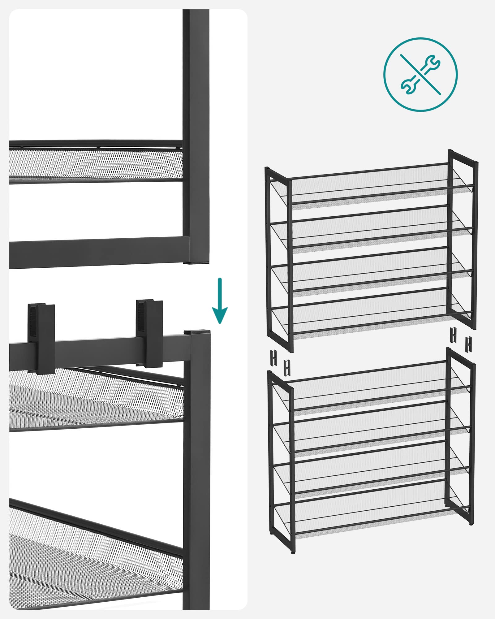 Meuble À Chaussures De 8 Niveaux, Ensemble De 2 Étagères, Couleur Noir - 6
