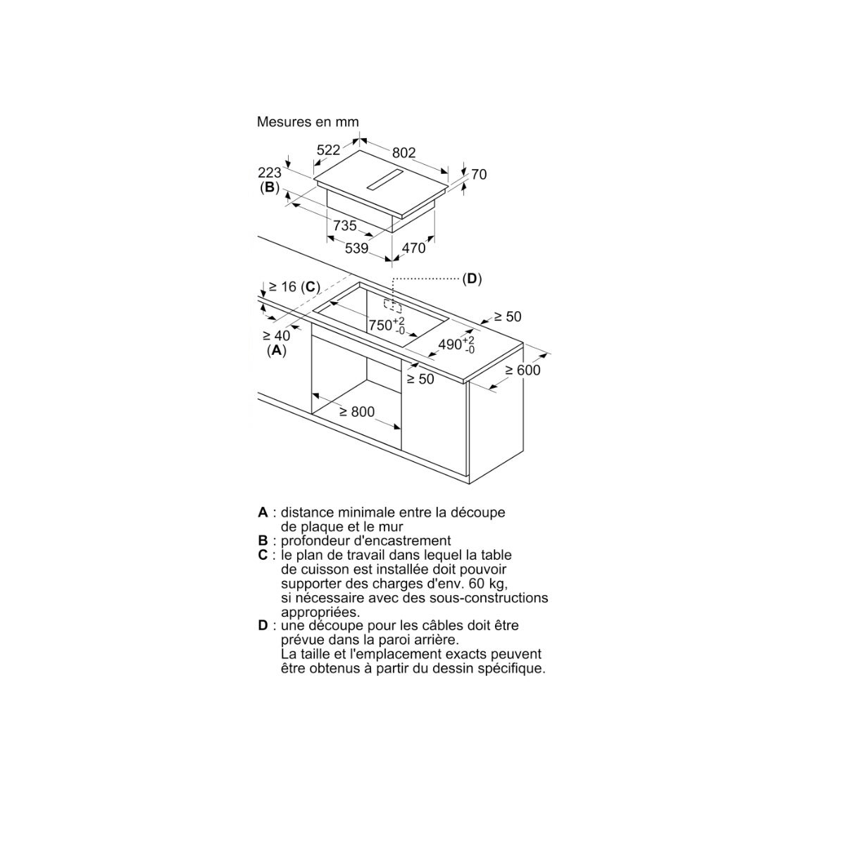 Table induction Aspirante - BOSCH SER6 - PVQ811H26E Noir - 4-foyers - Home Connect - L802xP522 mm - 5