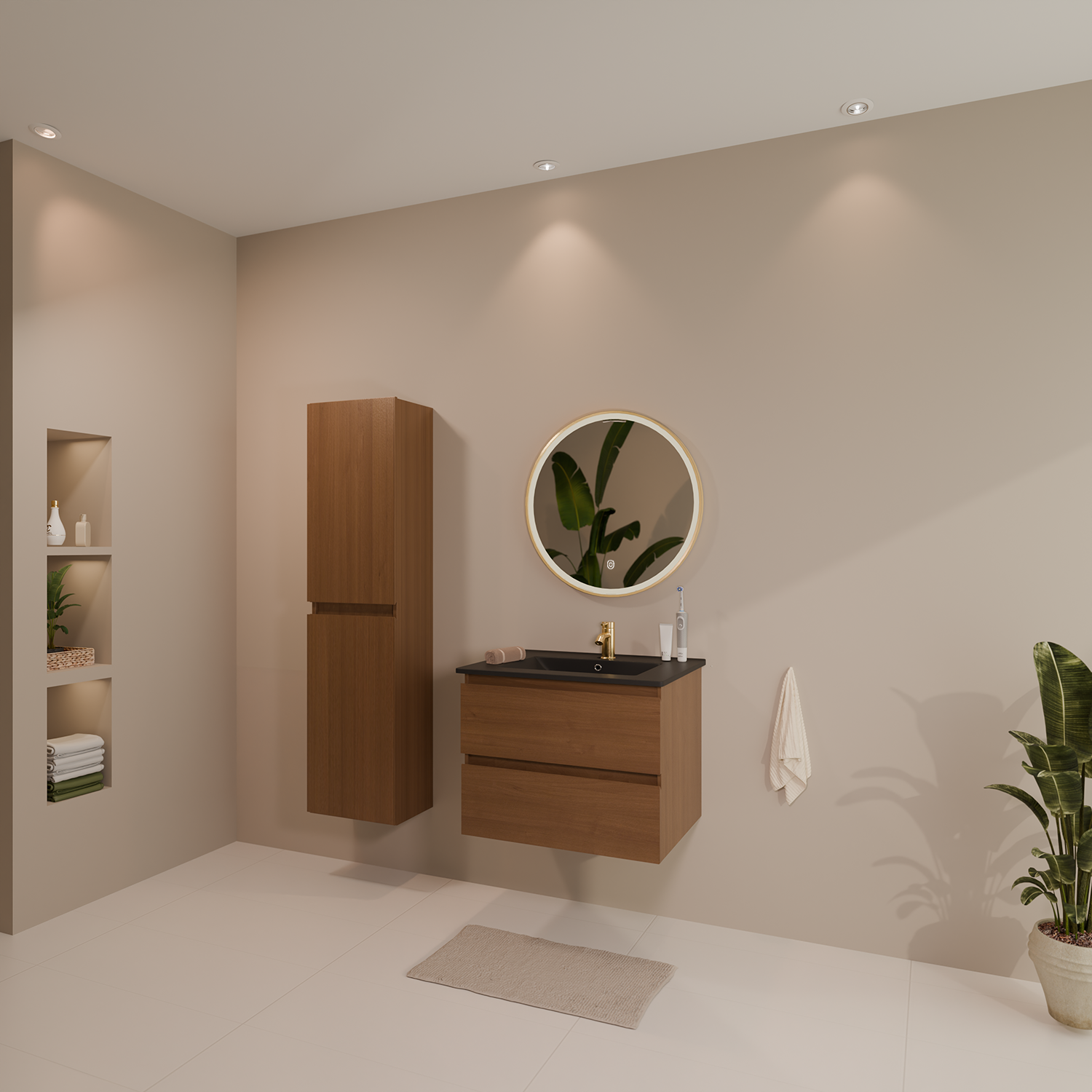 LOMAZOO Meuble De Salle De Bain Marenza Chêne Chaud 60cm - lavabo noir - 9