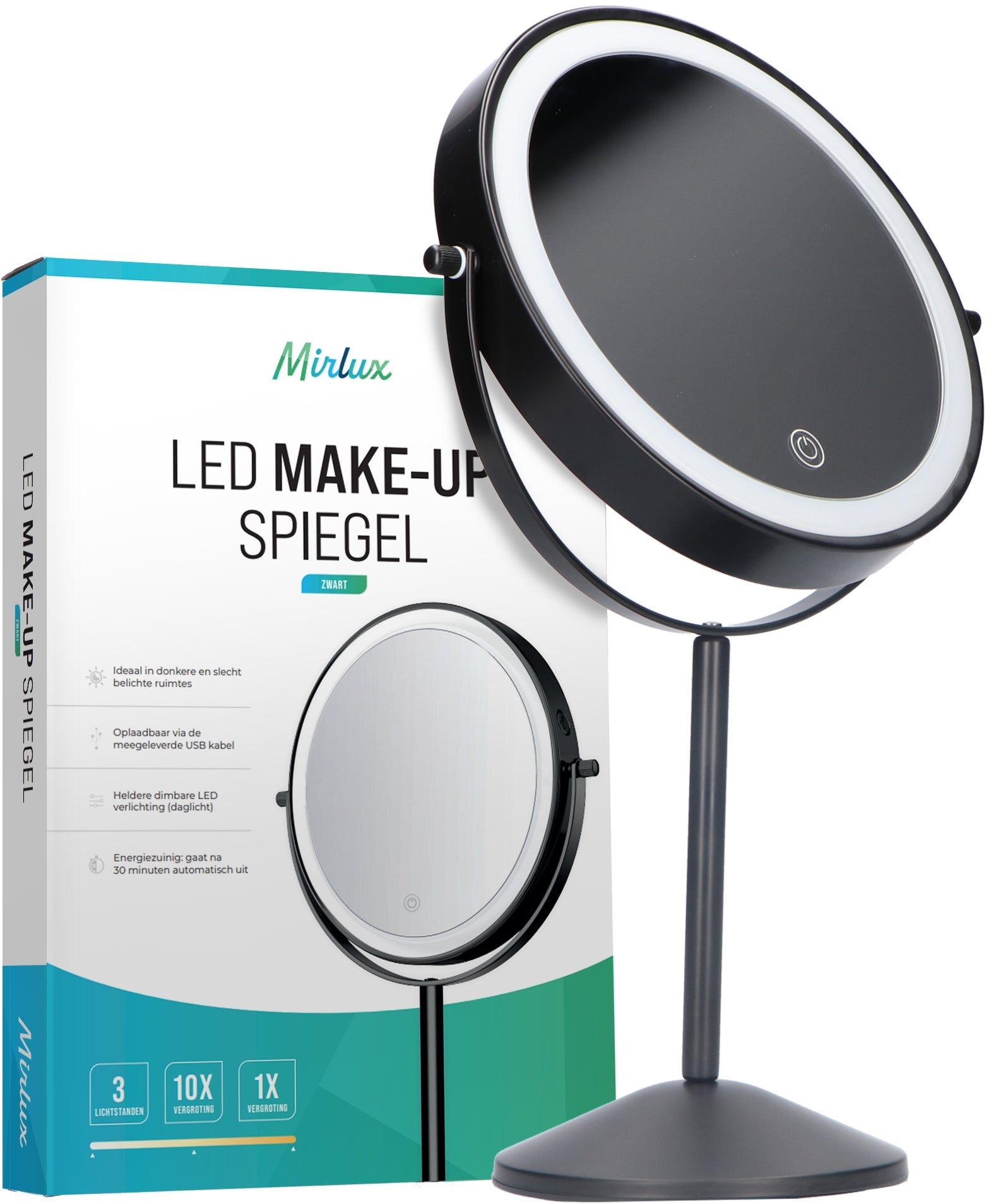 WEILY Specchio Trucco con Luci Trifold dello specchio di trucco illuminato con l'ingrandimento di 1X/2X/3X, le notti naturali del LED, lo schermo di tocco, lo specchio caricabile (Bianco