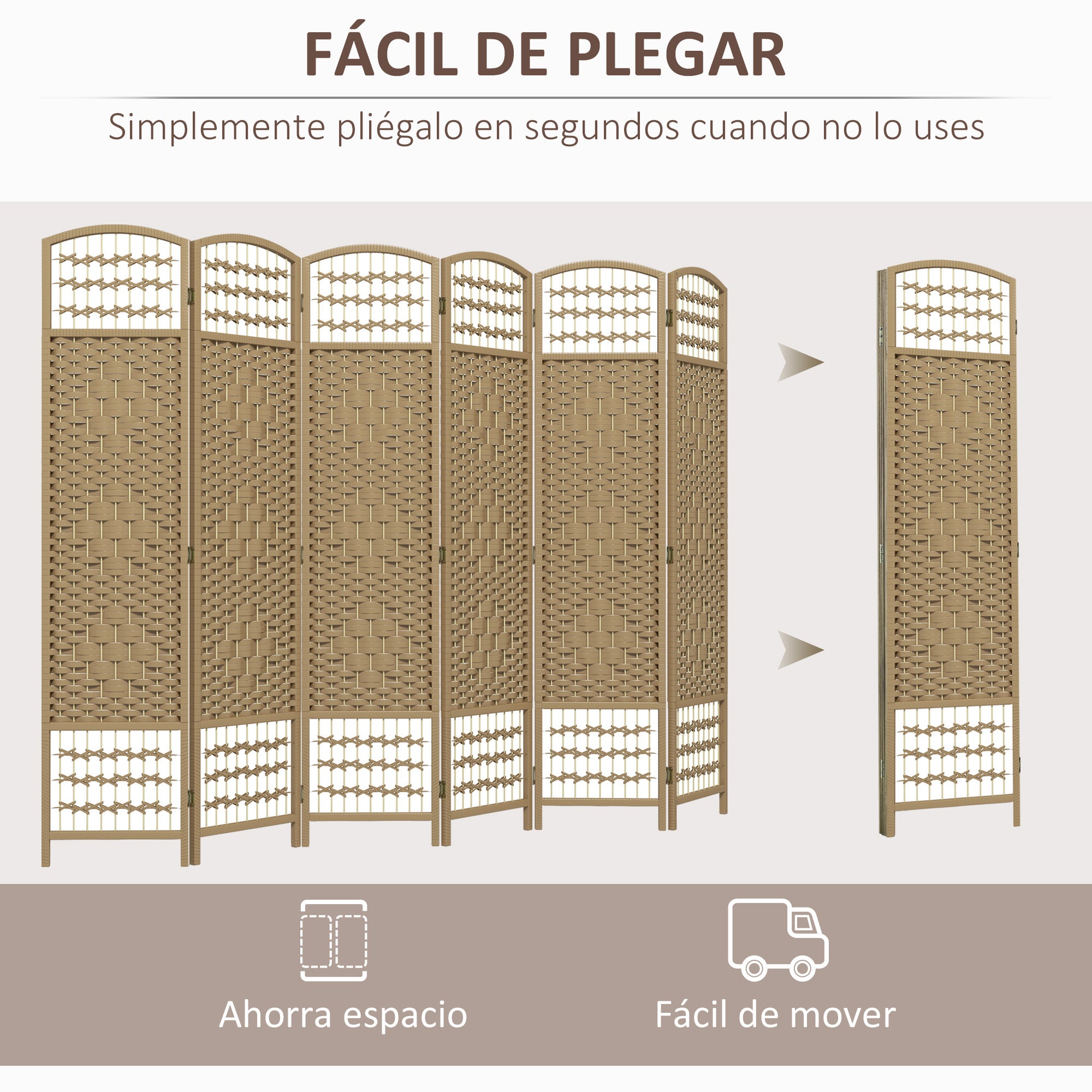 Séparateur pièce corde pliante carton 6 panneaux 160x170 cm, décoration naturelle chambre - 6