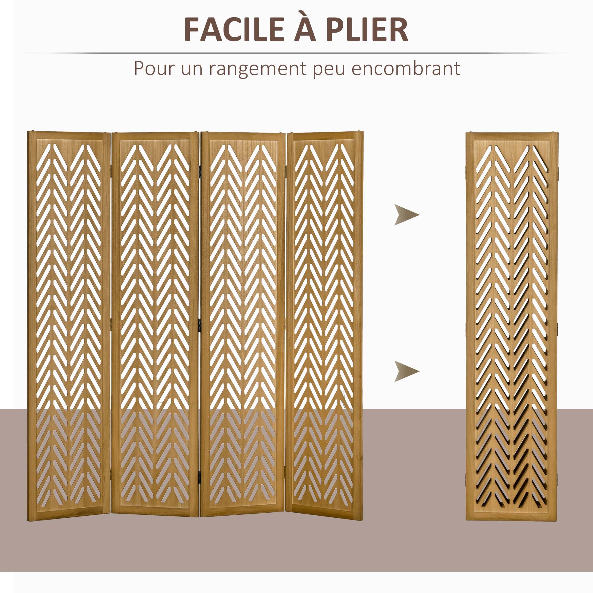 Paravent en bois ajouré séparateur de pièce closion intérieur pliable 4 panneaux en bois 160x170cm naturel - 8