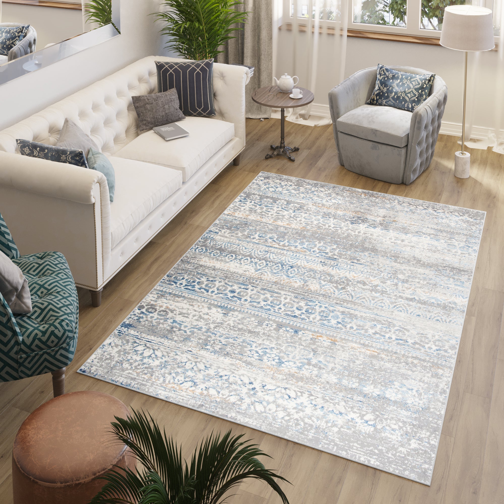 Tapiso valley alfombra para salón habitación vintage azul gris miel crema flores 200x300