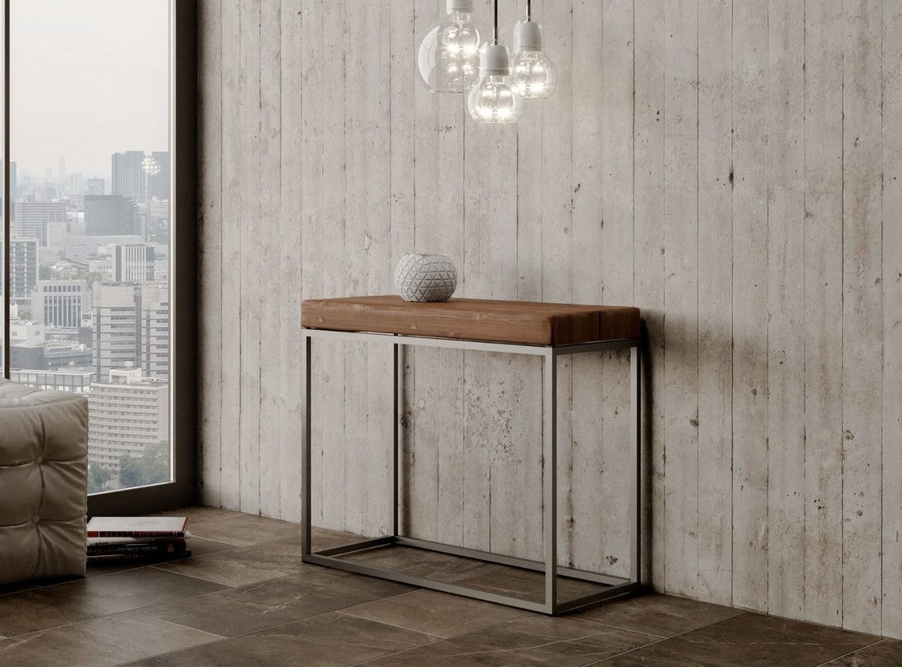 Console extensible pin massif foncé et pieds métal anthracite 14 ...
