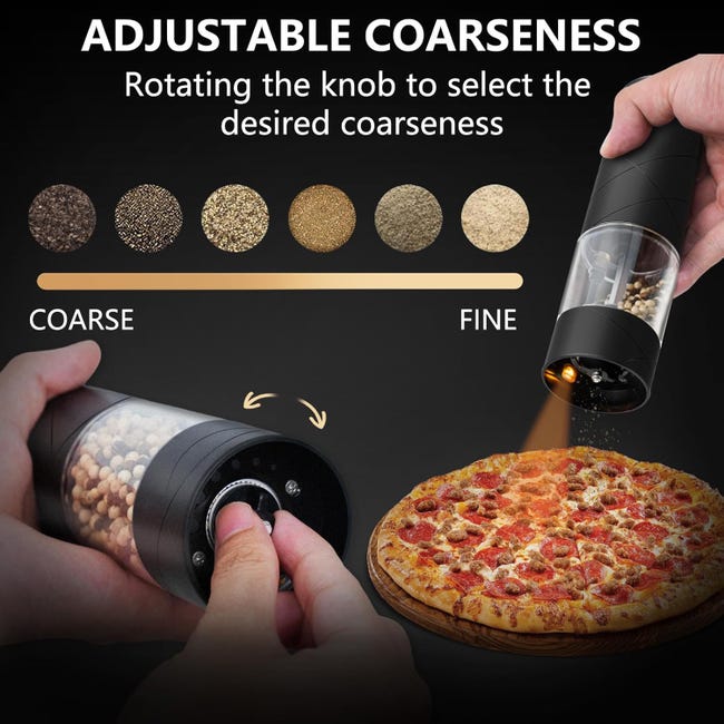 Set Macinini Elettrici Ricaricabili Per Sale E Pepe - Ceramica 6 Livelli Con Luce LED - Base Di Ricarica Inclusa