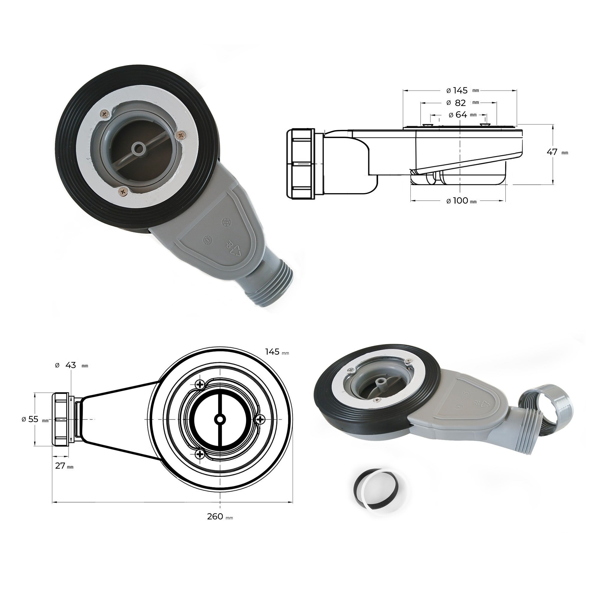 POLAR Receveur de douche 90 x 90 cm Blanc extra-plat effet pierre antidérapant + bonde incluse - 4