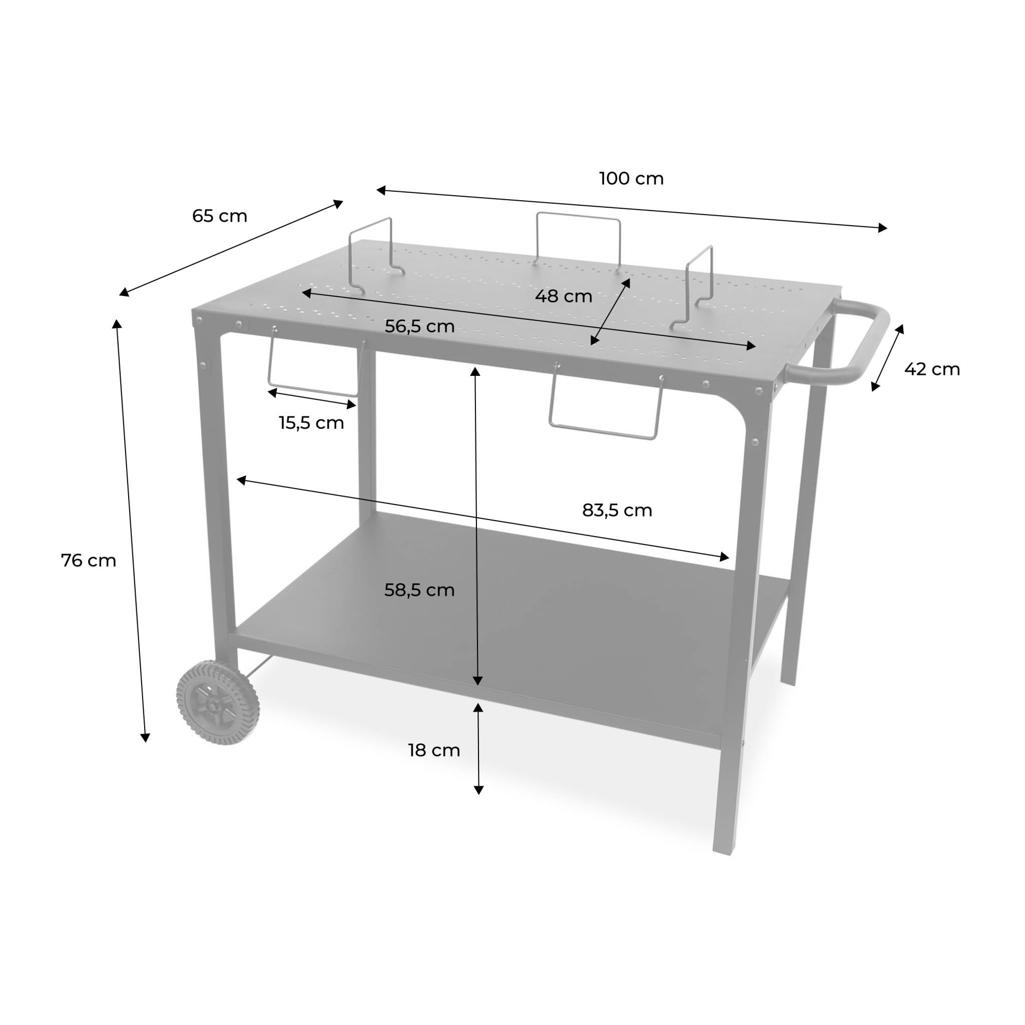 Desserte extérieure noire en acier modulable pour plancha avec deux roues - 4