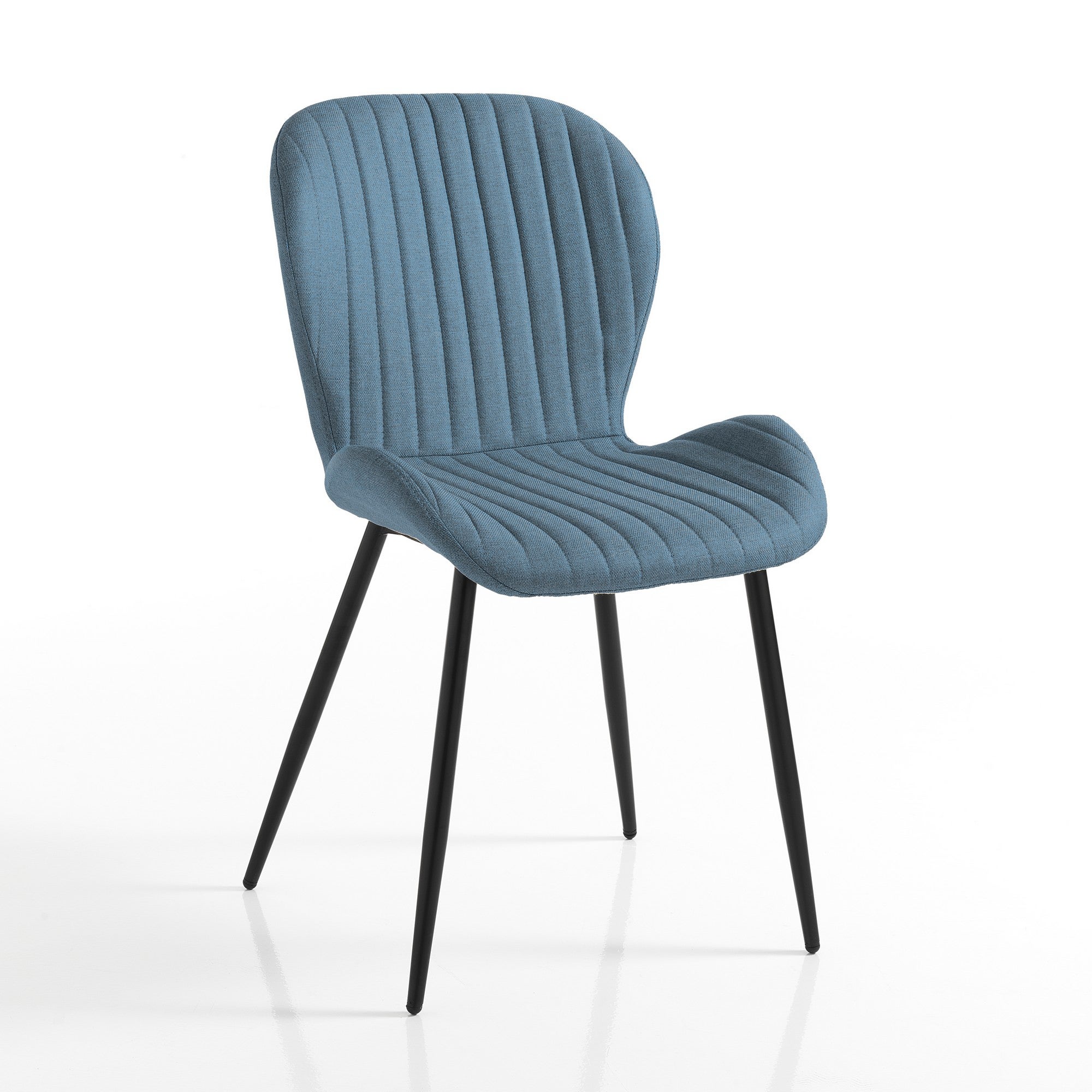 Zestaw 4 krzeseł HANDY BLUE – niebieska tkanina lagunowa, czarny metal, regulowana noga