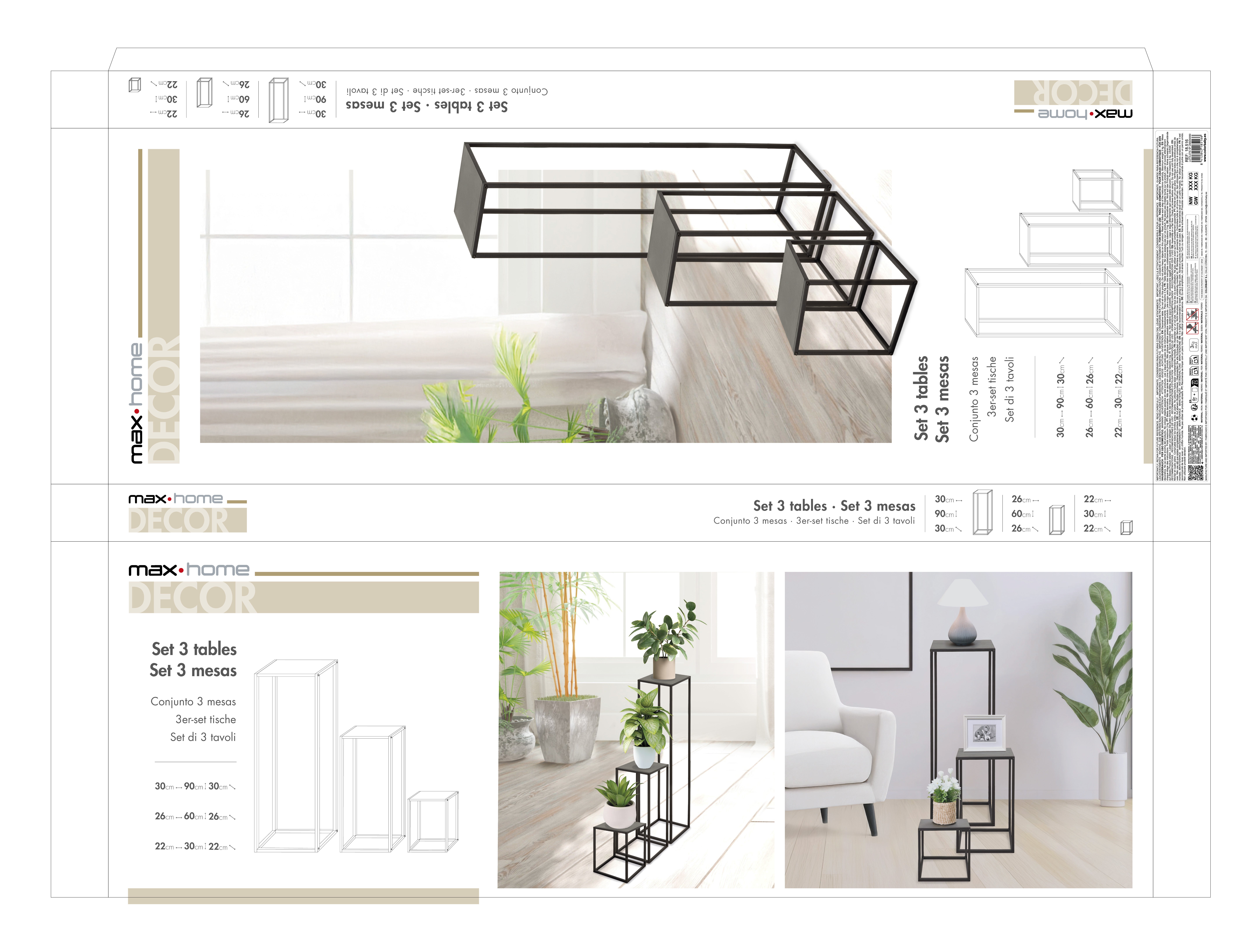 Max Home Lot de 3 tables d'appoint en métal de différentes hauteurs - 8