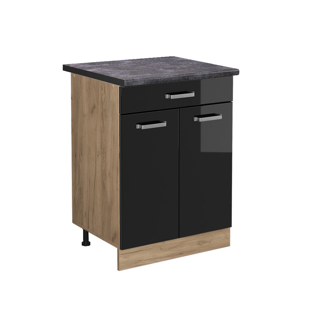 Vicco Szafka dolna do kuchni R-Line, Czarny wysoki połysk, 60 cm z szufladą, BP Antracyt