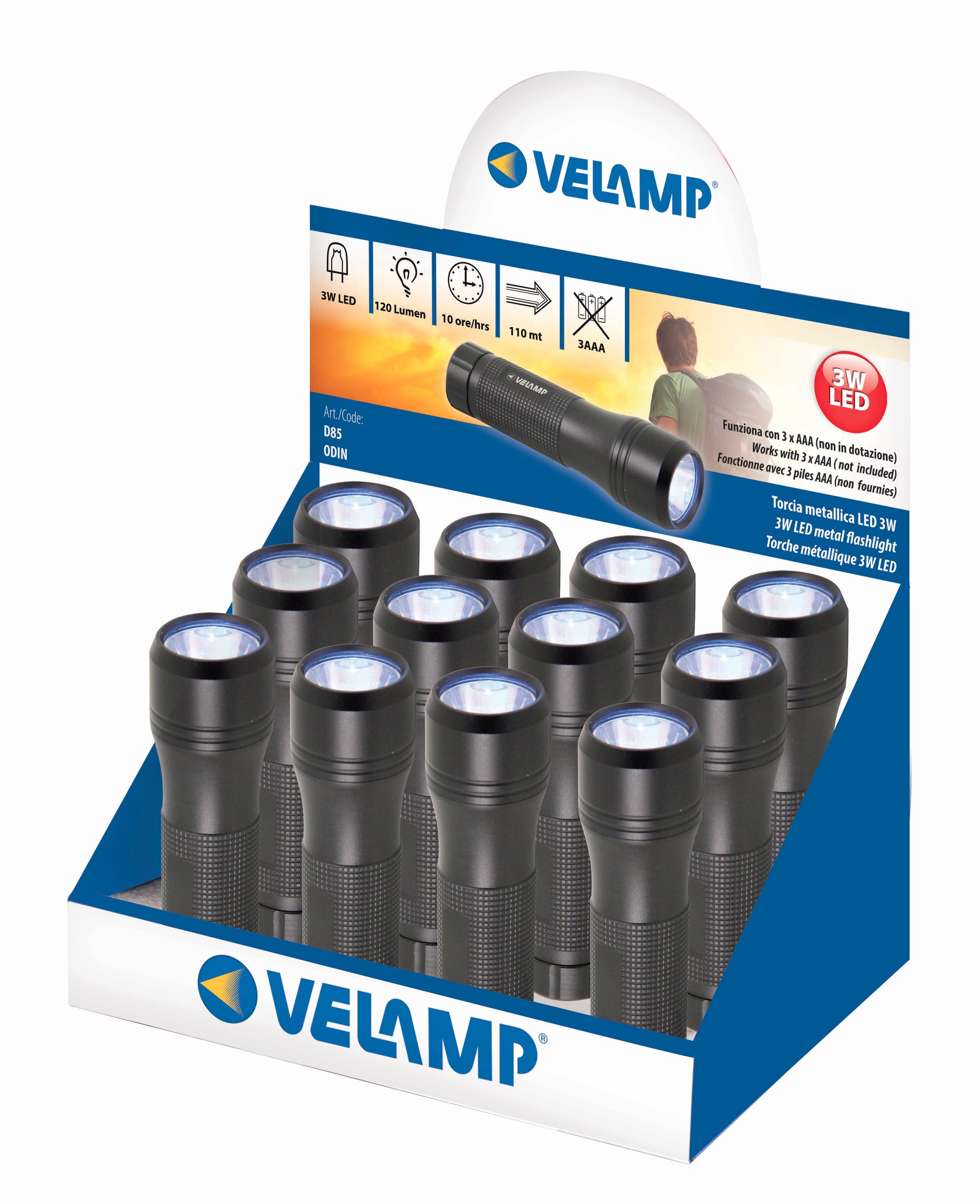 Lampe torche LED en aluminium 1W, interrupteur tactique - 2