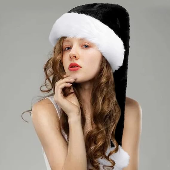 1 sztuka (32*150CM) czarna długa czapka świąteczna, czapka świąteczna dla dorosłych mężczyzn i kobiet, czapka świąteczna, czapka Mikołaja - 2