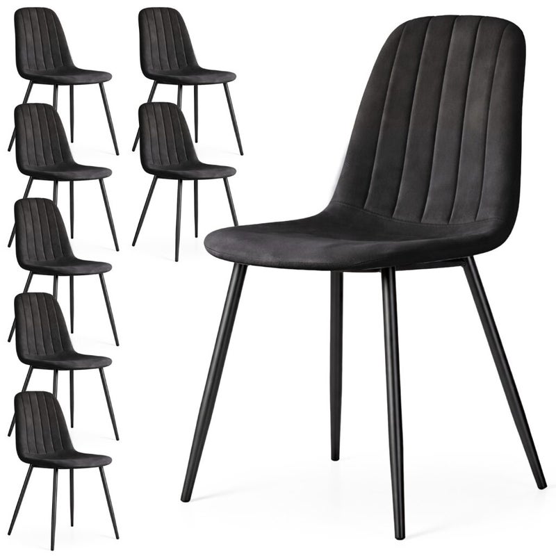 8x Welurowe krzesło tapicerowane pikowane Czarne LUMO Czarne nogi